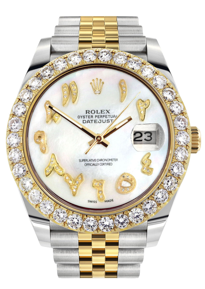 Rolex Datejust 41 Watch | 41 MM | 18K Yellow Gold & Stainless Steel | Custom Mother of Pearl Arabic Dial | Jubilee Band