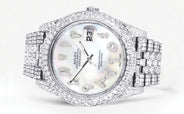 Diamond Iced Out Rolex Datejust 41 | 25 Carats Of Diamonds | Custom Mother of Pearl Arabic Numeral Diamond Dial | Two Row | Jubilee Band