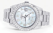 Iced Out Rolex Datejust 36 MM | Stainless Steel | 16.5 Carats of Diamonds | Light Mother of Pearl Arabic Diamond Dial | Oyster Band | Model 116200