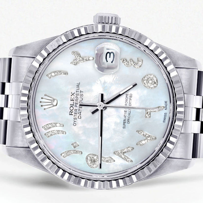 Womens Rolex Datejust Watch 16200 | Fluted Bezel | 36Mm | Mother of Pearl Arabic Dial | Fluted Bezel | Jubilee Band