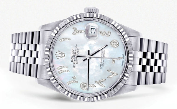 Womens Rolex Datejust Watch 16200 | Fluted Bezel | 36Mm | Mother of Pearl Arabic Dial | Fluted Bezel | Jubilee Band