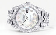 Womens Diamond Iced Out Rolex Datejust 41 | 25 Carats Of Diamonds | Custom Mother of Pearl Arabic Numeral Diamond Dial | Two Row | Jubilee Band