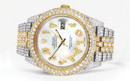 Diamond Iced Out Rolex Datejust 41 | 25 Carats Of Diamonds | Custom Mother of Pearl Arabic Numeral Diamond Dial | Two Tone | Two Row | Jubilee Band
