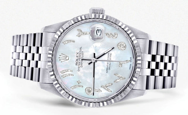 Mens Rolex Datejust Watch 16200 | Fluted Bezel | 36Mm | Mother of Pearl Arabic Dial | Jubilee Band
