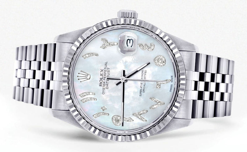 Mens Rolex Datejust Watch 16200 | Fluted Bezel | 36Mm | Mother of Pearl Arabic Dial | Jubilee Band