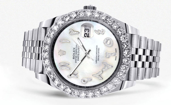 Rolex Datejust 41 Watch | 41 MM | Custom Mother of Pearl Arabic Diamond Dial | Jubilee Band
