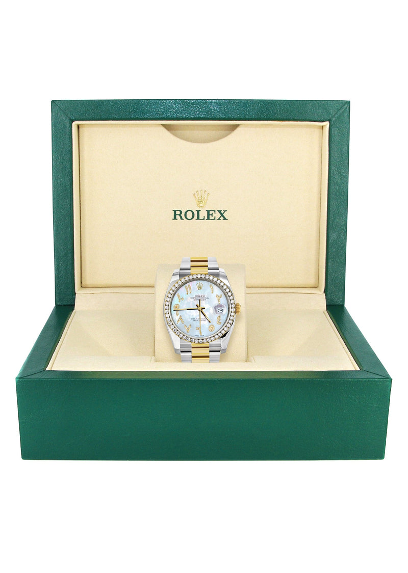 116233 | Gold & Steel Rolex Datejust Watch | 36Mm | Mother Of Pearl Arabic Diamond Dial | Oyster Band