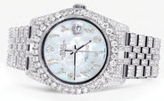 Iced Out Rolex Datejust 36 MM | Stainless Steel | 16.5 Carats of Diamonds | Mother of Pearl Arabic Diamond Dial | Jubilee Band | Model 116200