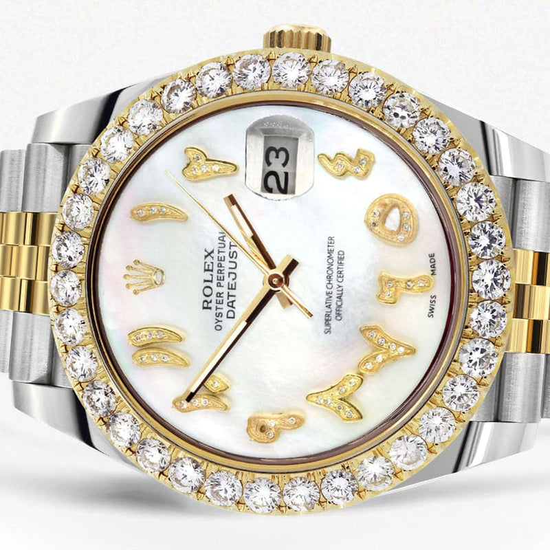 Rolex Datejust 41 Watch | 41 MM | 18K Yellow Gold & Stainless Steel | Custom Mother of Pearl Arabic Dial | Jubilee Band