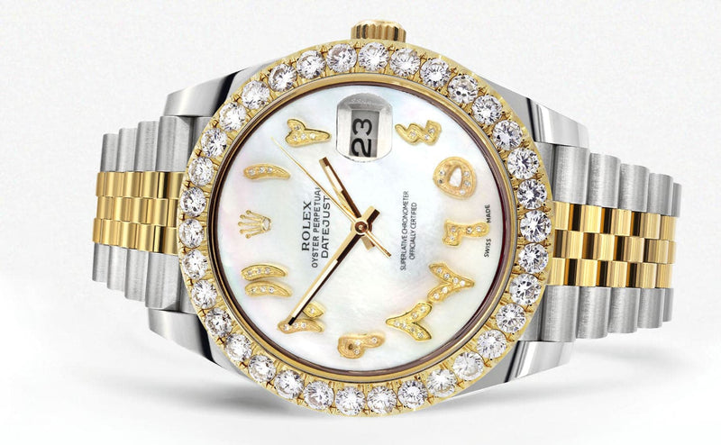 Rolex Datejust 41 Watch | 41 MM | 18K Yellow Gold & Stainless Steel | Custom Mother of Pearl Arabic Dial | Jubilee Band
