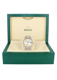 Diamond Iced Out Rolex Datejust 41 | 25 Carats Of Diamonds | Custom Mother of Pearl Arabic Numeral Diamond Dial | Two Tone | Two Row | Jubilee Band