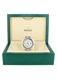 Diamond Gold Rolex Watch For Men 16233 | 36Mm | Rainbow Sapphire Bezel | Diamond Mother Of Pearl Arabic Numeral Dial | Jubilee Band