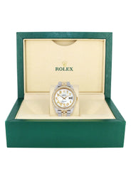 Womens Diamond Iced Out Rolex Datejust 41 | 25 Carats Of Diamonds | Custom Mother of Pearl Arabic Numeral Diamond Dial | Two Tone | Two Row | Jubilee Band