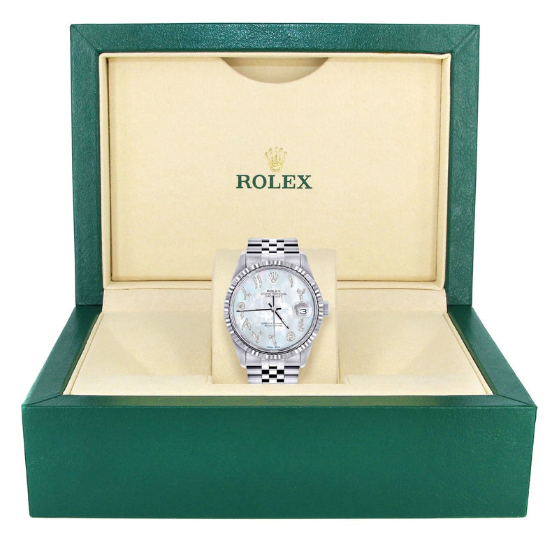 Womens Rolex Datejust Watch 16200 | Fluted Bezel | 36Mm | Mother of Pearl Arabic Dial | Fluted Bezel | Jubilee Band