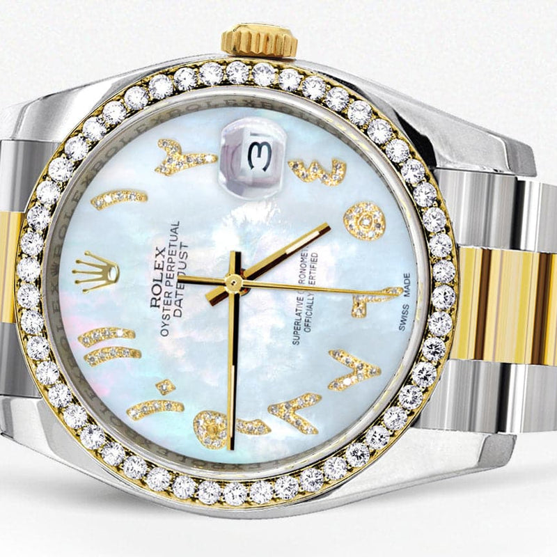 116233 | Gold & Steel Rolex Datejust Watch | 36Mm | Mother Of Pearl Arabic Diamond Dial | Oyster Band