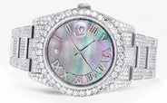 Iced Out Rolex Datejust 36 MM | Stainless Steel | 16.5 Carats of Diamonds | Mother of Pearl Roman Diamond Dial | Oyster Band | Model 116200