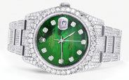 Iced Out Rolex Datejust 36 MM | Stainless Steel | 16.5 Carats of Diamonds | Green Mother of Pearl Diamond Dial | Oyster Band | Model 116200