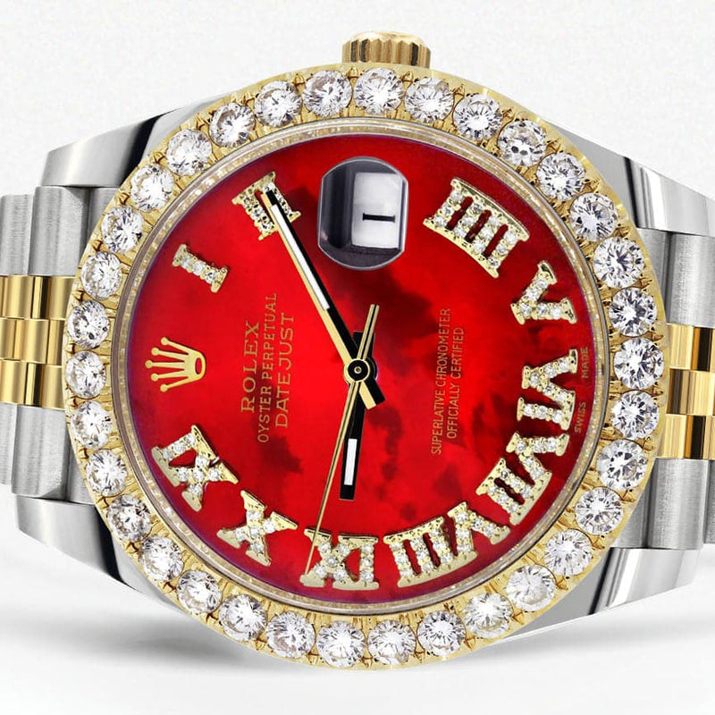 Rolex Datejust 41 Watch | 41 MM | 18K Yellow Gold & Stainless Steel | Custom Red Mother of Pearl Roman Dial | Jubilee Band