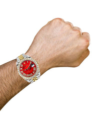 Rolex Datejust 41 Watch | 41 MM | 18K Yellow Gold & Stainless Steel | Custom Red Mother of Pearl Roman Dial | Jubilee Band