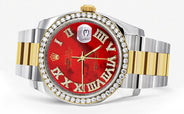 116233 | Gold & Steel Rolex Datejust Watch | 36Mm | Red Mother Of Pearl Roman Diamond Dial | Oyster Band