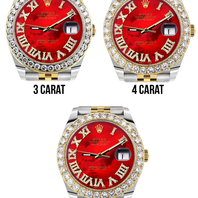 Rolex Datejust 41 Watch | 41 MM | 18K Yellow Gold & Stainless Steel | Custom Red Mother of Pearl Roman Dial | Jubilee Band