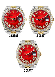 Rolex Datejust 41 Watch | 41 MM | 18K Yellow Gold & Stainless Steel | Custom Red Mother of Pearl Roman Dial | Jubilee Band