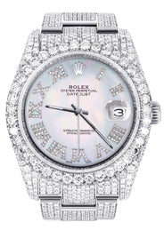Iced Out Rolex Datejust 36 MM | Stainless Steel | 16.5 Carats of Diamonds | Mother of Pearl Roman Diamond Dial | Oyster Band | Model 116200