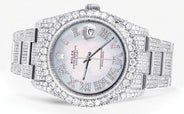 Iced Out Rolex Datejust 36 MM | Stainless Steel | 16.5 Carats of Diamonds | Mother of Pearl Roman Diamond Dial | Oyster Band | Model 116200