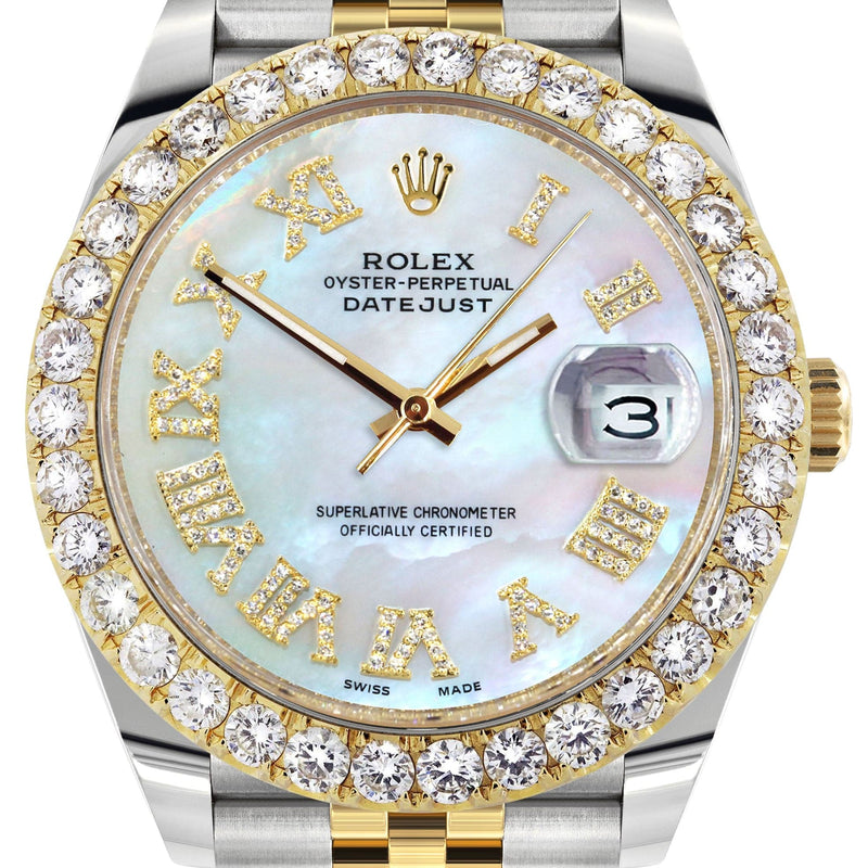 Rolex Datejust 41 Watch | 41 MM | 18K Yellow Gold & Stainless Steel | Custom Mother of Pearl Roman Dial | Jubilee Band