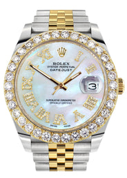 Rolex Datejust 41 Watch | 41 MM | 18K Yellow Gold & Stainless Steel | Custom Mother of Pearl Roman Dial | Jubilee Band