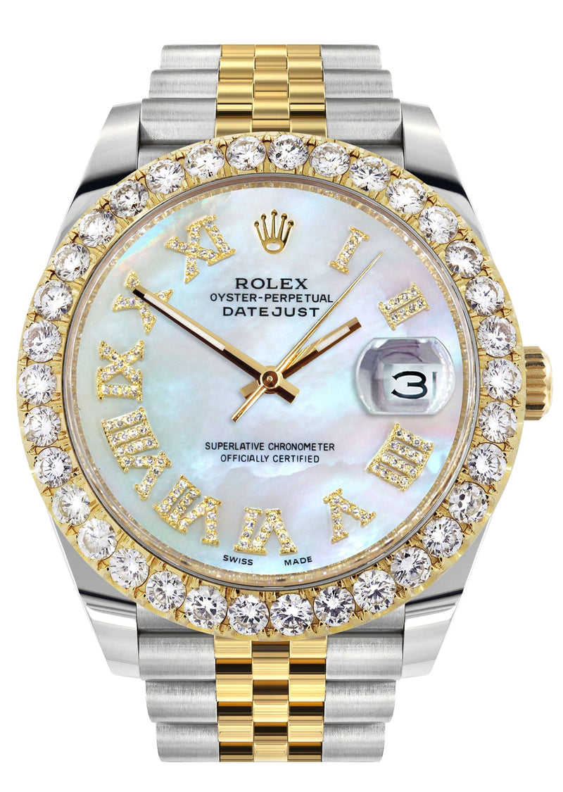 Rolex Datejust 41 Watch | 41 MM | 18K Yellow Gold & Stainless Steel | Custom Mother of Pearl Roman Dial | Jubilee Band