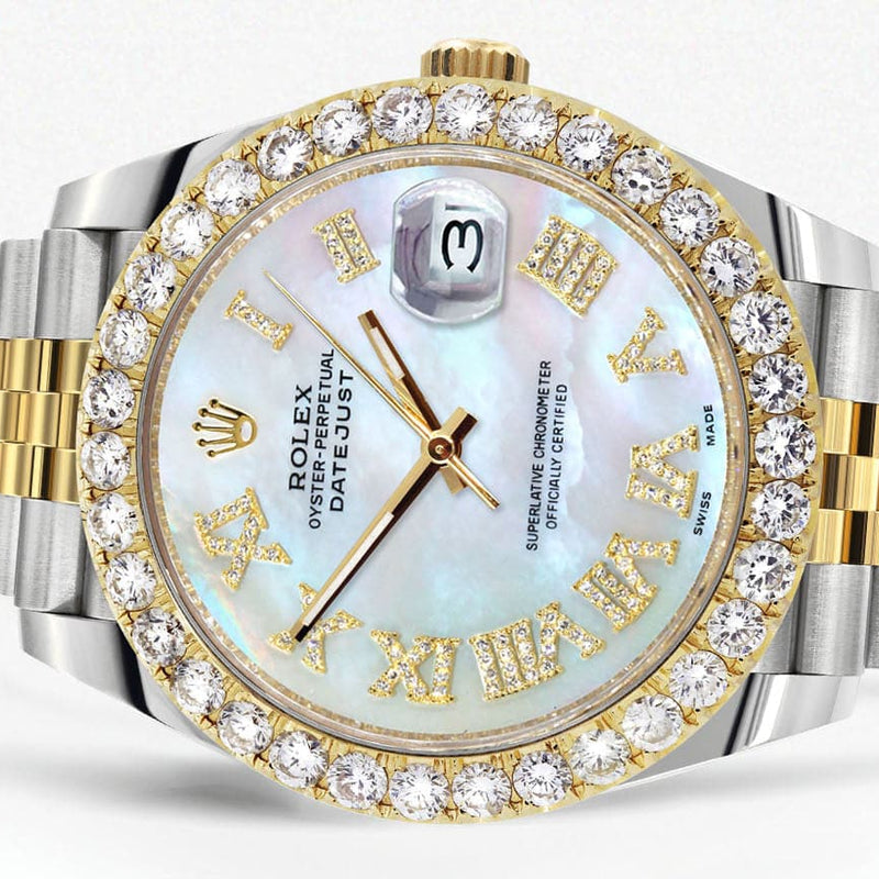 Rolex Datejust 41 Watch | 41 MM | 18K Yellow Gold & Stainless Steel | Custom Mother of Pearl Roman Dial | Jubilee Band
