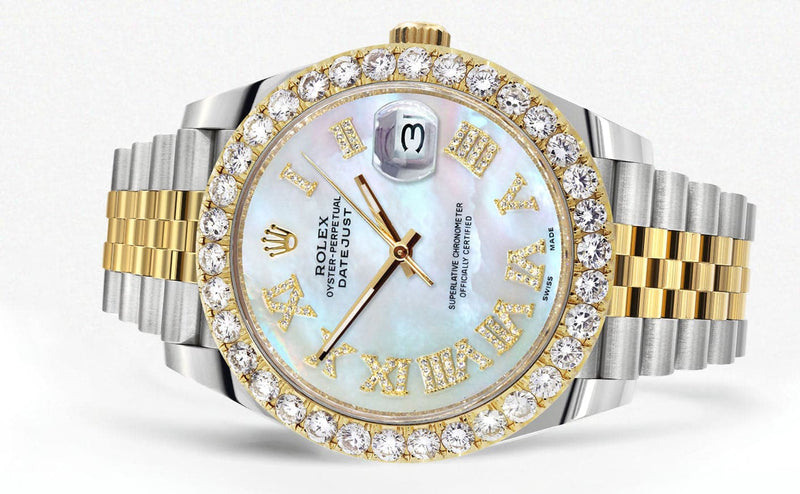Rolex Datejust 41 Watch | 41 MM | 18K Yellow Gold & Stainless Steel | Custom Mother of Pearl Roman Dial | Jubilee Band
