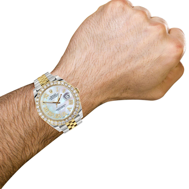 Rolex Datejust 41 Watch | 41 MM | 18K Yellow Gold & Stainless Steel | Custom Mother of Pearl Roman Dial | Jubilee Band