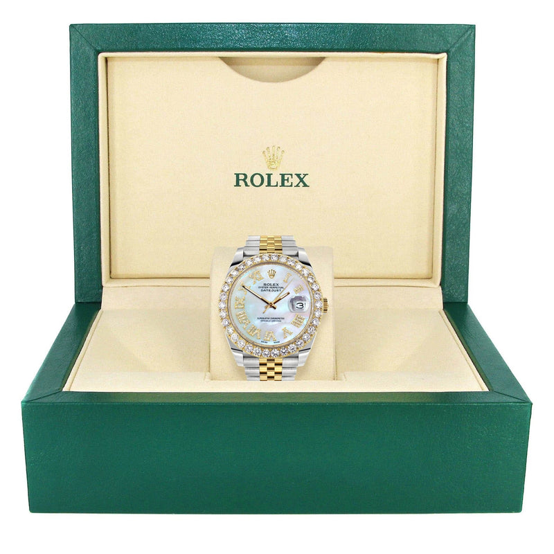 Rolex Datejust 41 Watch | 41 MM | 18K Yellow Gold & Stainless Steel | Custom Mother of Pearl Roman Dial | Jubilee Band