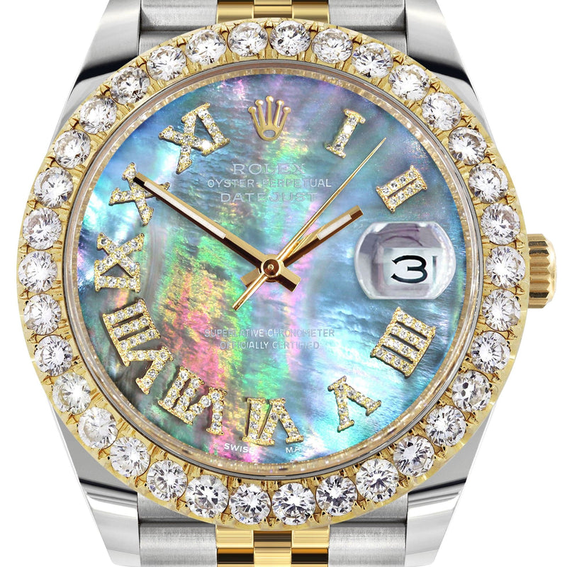 Rolex Datejust 41 Watch | 41 MM | 18K Yellow Gold & Stainless Steel | Custom Dark Mother of Pearl Roman Dial | Jubilee Band