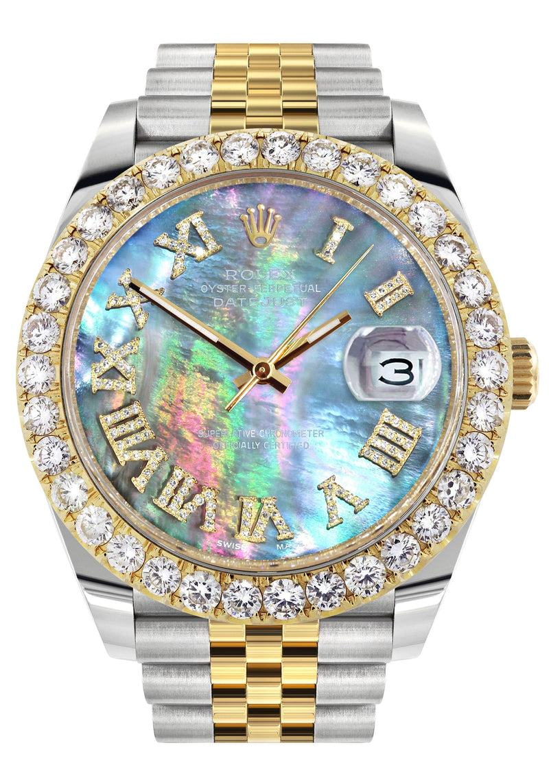 Rolex Datejust 41 Watch | 41 MM | 18K Yellow Gold & Stainless Steel | Custom Dark Mother of Pearl Roman Dial | Jubilee Band