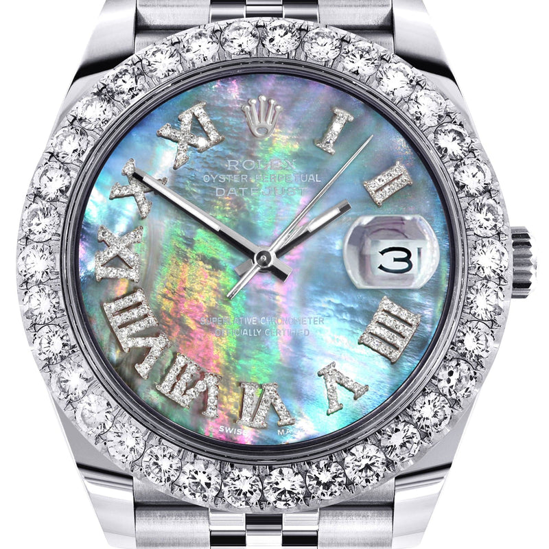 Rolex Datejust 41 Watch | 41 MM | Custom Dark Mother of Pearl Roman Diamond Dial | Jubilee Band