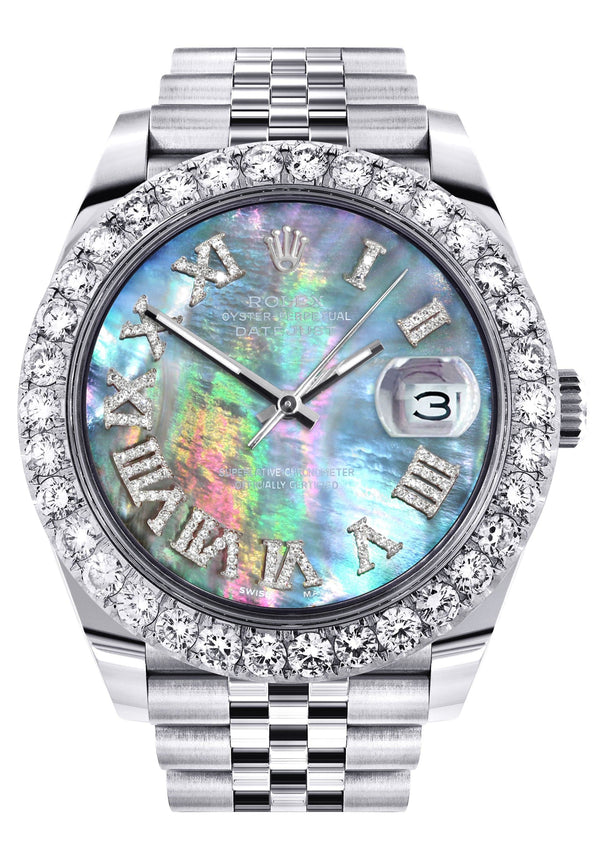 Rolex Datejust 41 Watch | 41 MM | Custom Dark Mother of Pearl Roman Diamond Dial | Jubilee Band