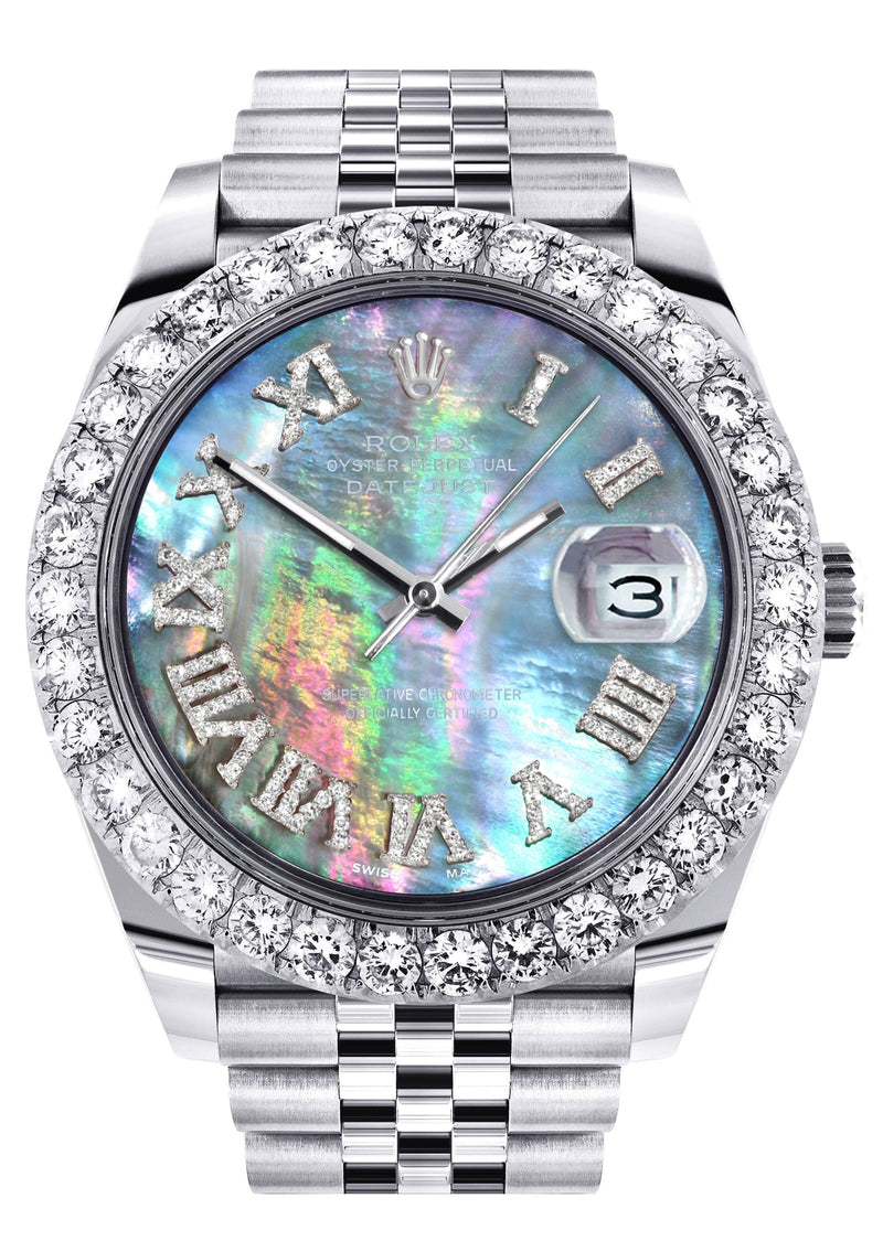 Rolex Datejust 41 Watch | 41 MM | Custom Dark Mother of Pearl Roman Diamond Dial | Jubilee Band