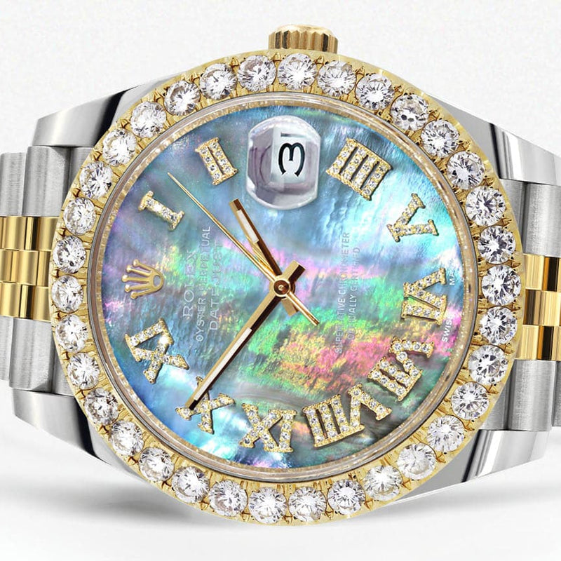 Rolex Datejust 41 Watch | 41 MM | 18K Yellow Gold & Stainless Steel | Custom Dark Mother of Pearl Roman Dial | Jubilee Band