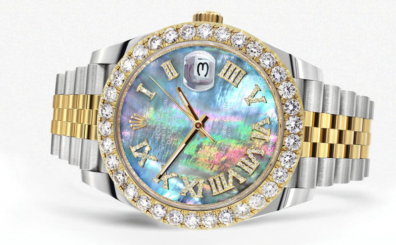 Rolex Datejust 41 Watch | 41 MM | 18K Yellow Gold & Stainless Steel | Custom Dark Mother of Pearl Roman Dial | Jubilee Band