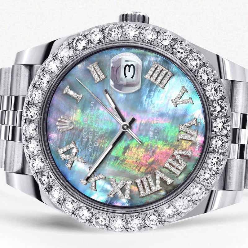 Rolex Datejust 41 Watch | 41 MM | Custom Dark Mother of Pearl Roman Diamond Dial | Jubilee Band