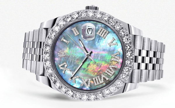 Rolex Datejust 41 Watch | 41 MM | Custom Dark Mother of Pearl Roman Diamond Dial | Jubilee Band