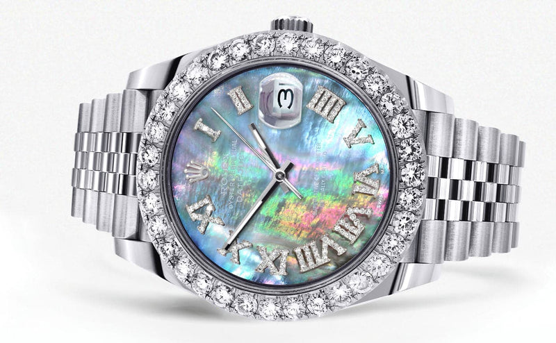 Rolex Datejust 41 Watch | 41 MM | Custom Dark Mother of Pearl Roman Diamond Dial | Jubilee Band