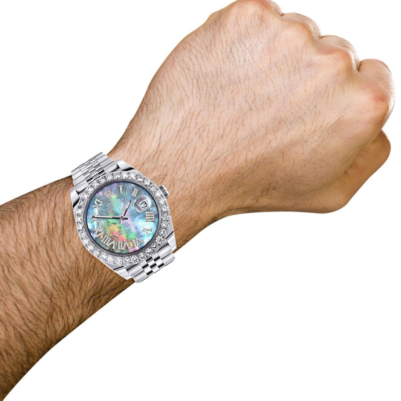 Rolex Datejust 41 Watch | 41 MM | Custom Dark Mother of Pearl Roman Diamond Dial | Jubilee Band