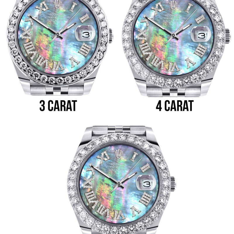 Rolex Datejust 41 Watch | 41 MM | Custom Dark Mother of Pearl Roman Diamond Dial | Jubilee Band