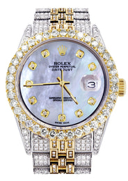 Iced Out Rolex Datejust 36 MM | Two Tone | 10 Carats of Diamonds | Mother of Pearl Diamond Dial