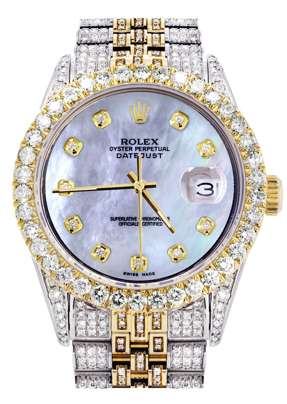 Iced Out Rolex Datejust 36 MM | Two Tone | 10 Carats of Diamonds | Mother of Pearl Diamond Dial