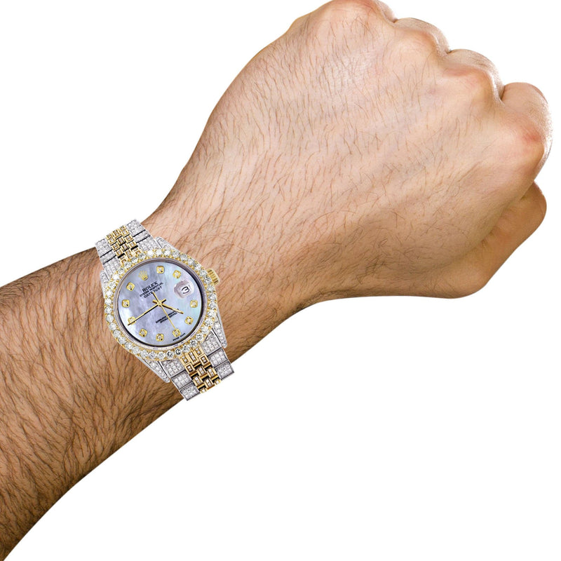 Iced Out Rolex Datejust 36 MM | Two Tone | 10 Carats of Diamonds | Mother of Pearl Diamond Dial